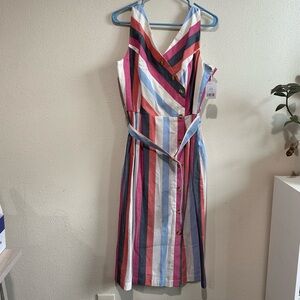 Time and Tru Sleeveless Striped Midi Dress with Tie Waist